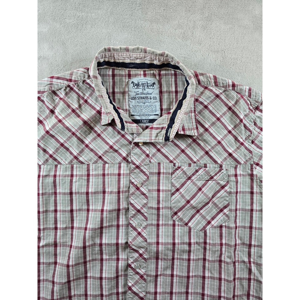 Levis‎ Shirt Mens L Plaid Western Long Sleeve Pearl Snap Cowboy *Read